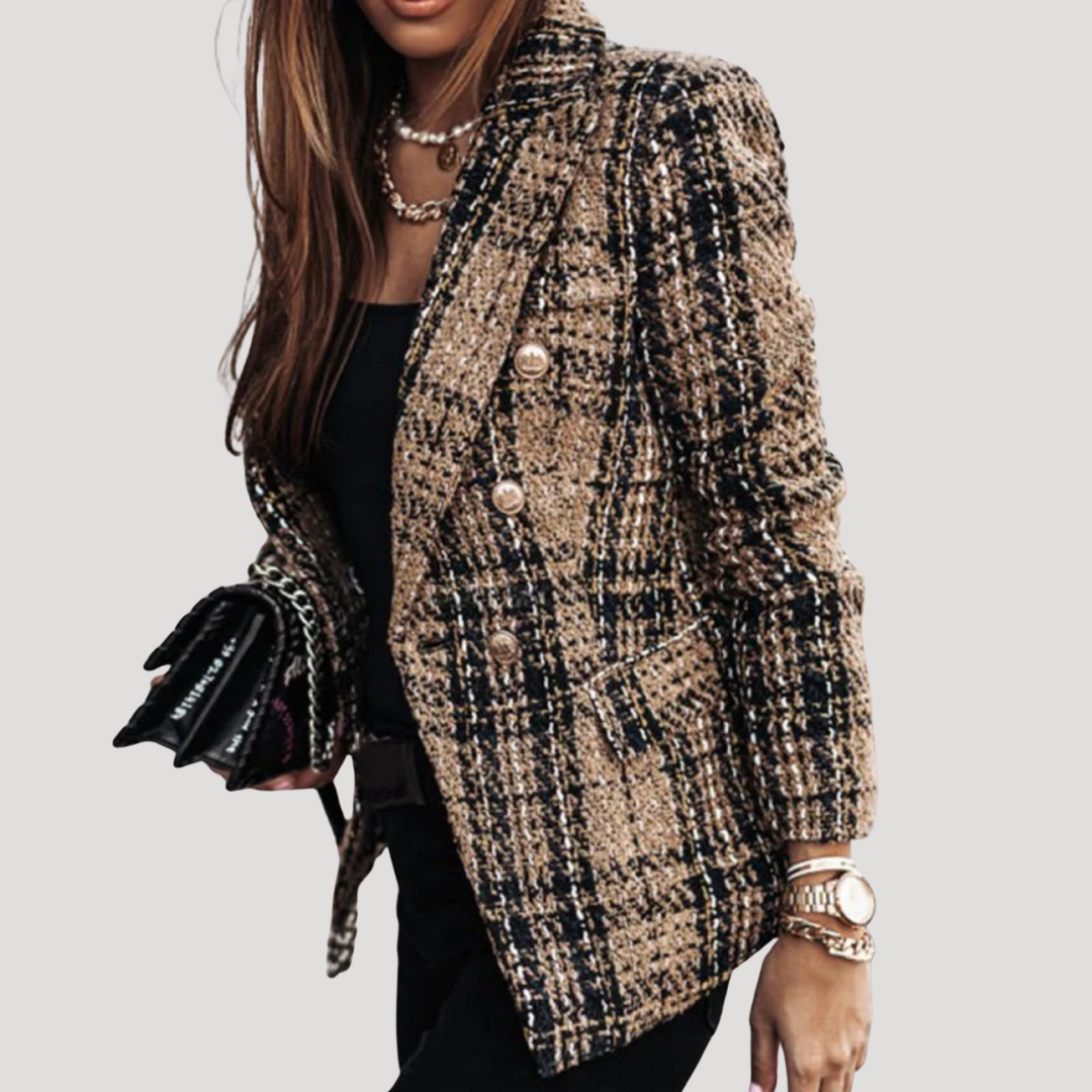 Blazer Femme à Carreaux Boutonné