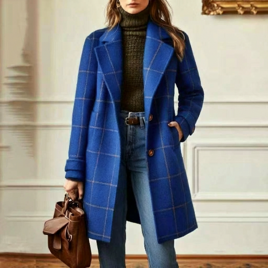Manteau à Carreaux en Laine Mélangée