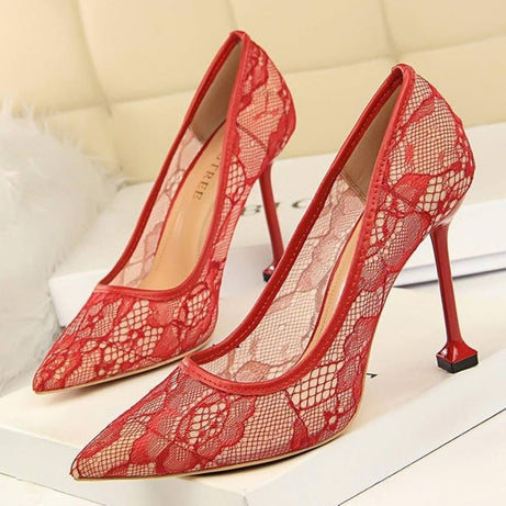 Sandales à Talons Fins en Dentelle Fleurie