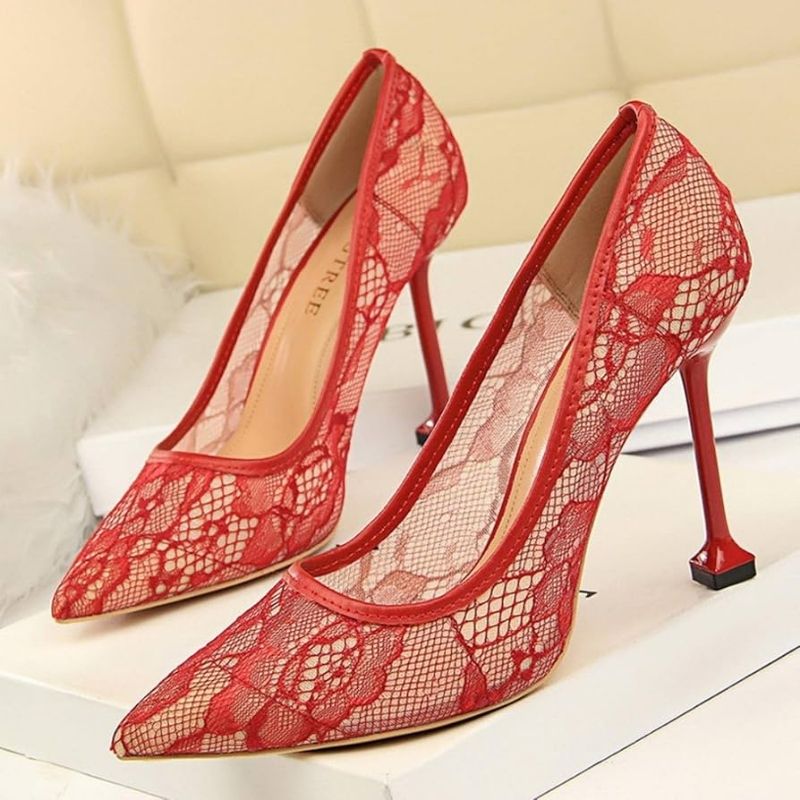 Sandales à Talons Fins en Dentelle Fleurie