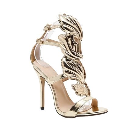 Sandales À Talons Hauts Dorées Avec Détails Ailes Sculptées