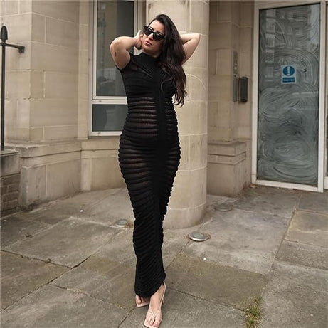 Xiana - Robe soirée en tricot à manches courtes pour femmes