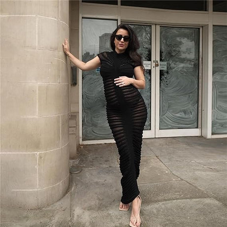 Xiana - Robe soirée en tricot à manches courtes pour femmes