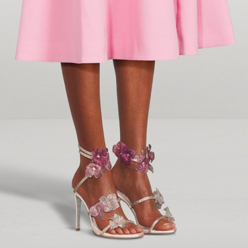 Sandales à Talons avec Sangle Fleur en Cristal