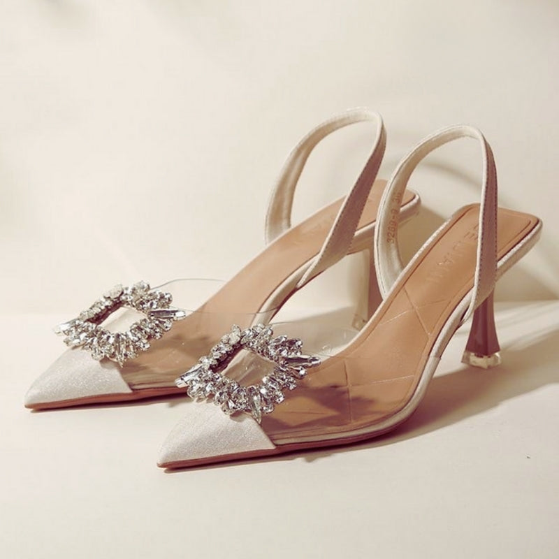 Sandales à Talons Transparentes avec Cristal