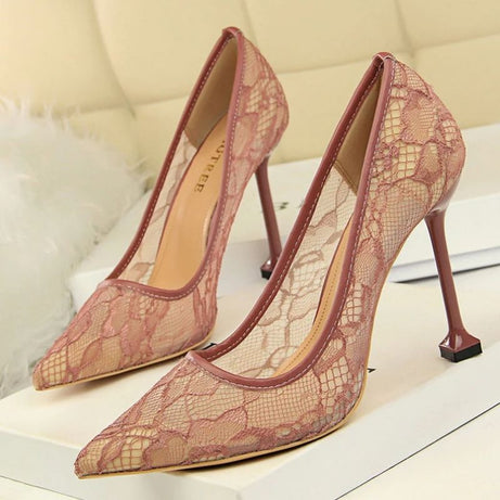 Sandales à Talons Fins en Dentelle Fleurie
