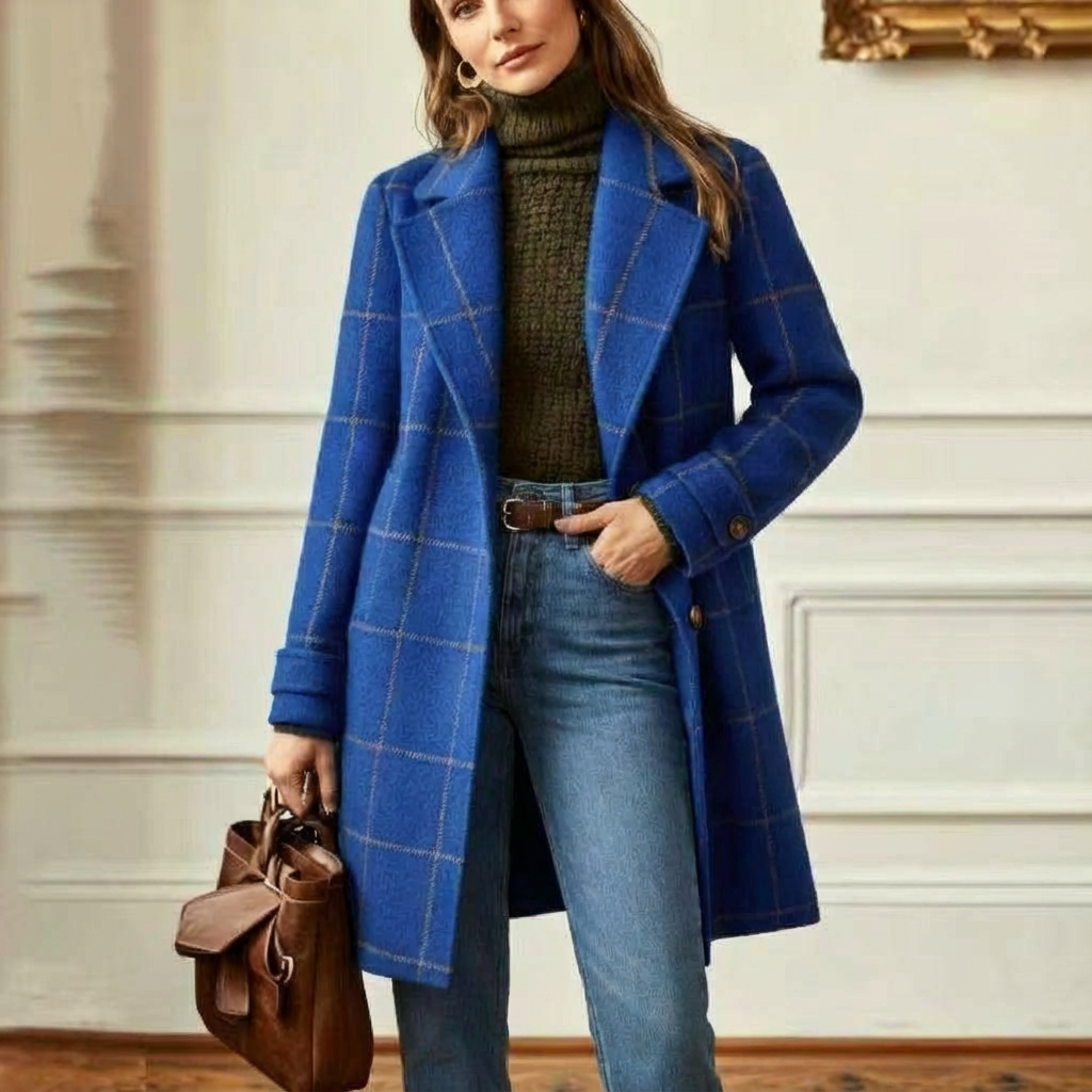 Manteau à Carreaux en Laine Mélangée