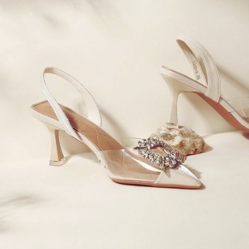 Sandales à Talons Transparentes avec Cristal
