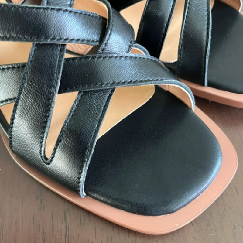 Sandale à Talon Rond en Cuir Véritable
