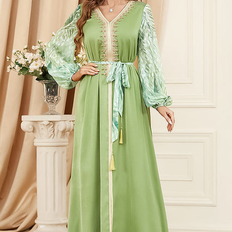 Caftan marocain Fleur de Jasmin - Vert