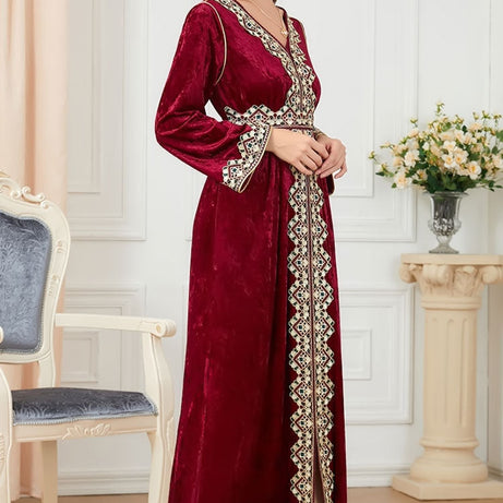Caftan marocain en velours Bordeaux - L'Impériale