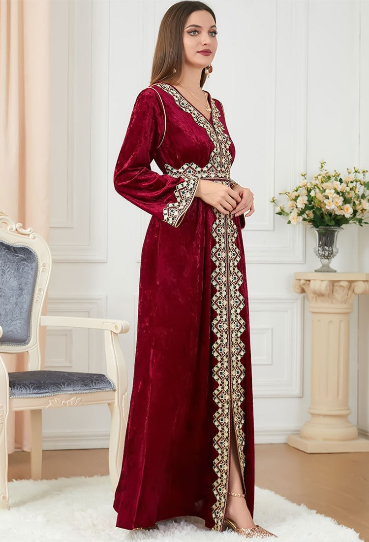 Caftan marocain en velours Bordeaux - L'Impériale