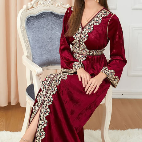 Caftan marocain en velours Bordeaux - L'Impériale