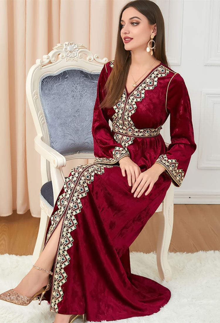 Caftan marocain en velours Bordeaux - L'Impériale
