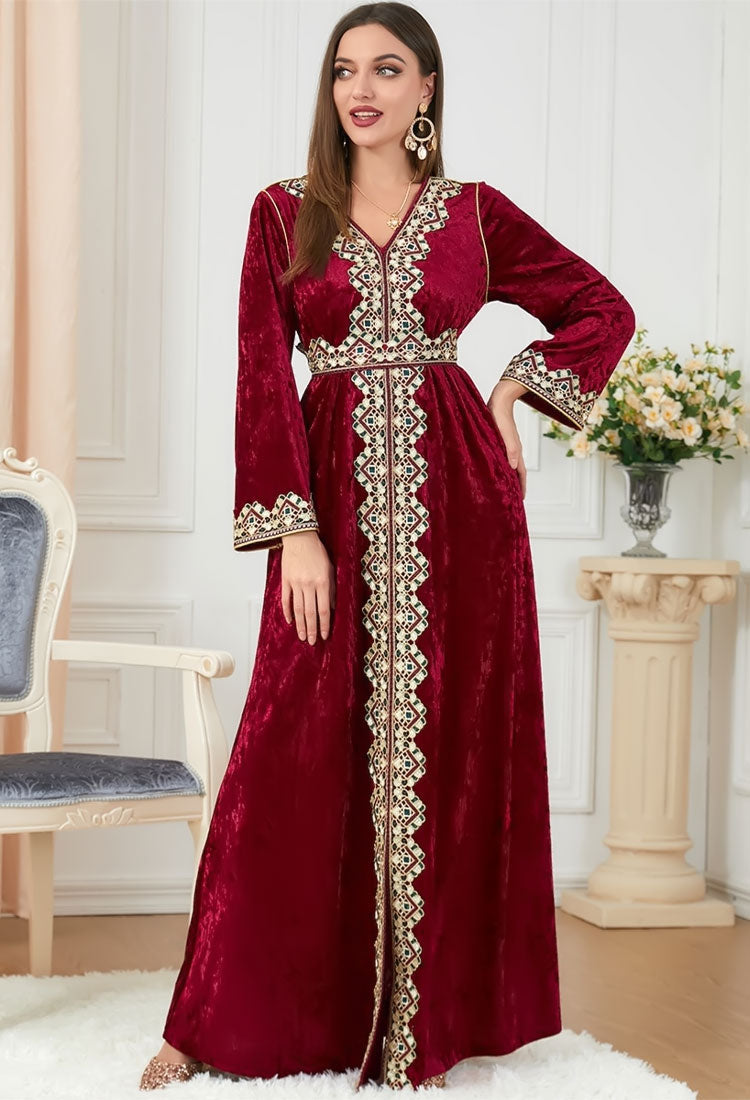 Caftan marocain en velours Bordeaux - L'Impériale