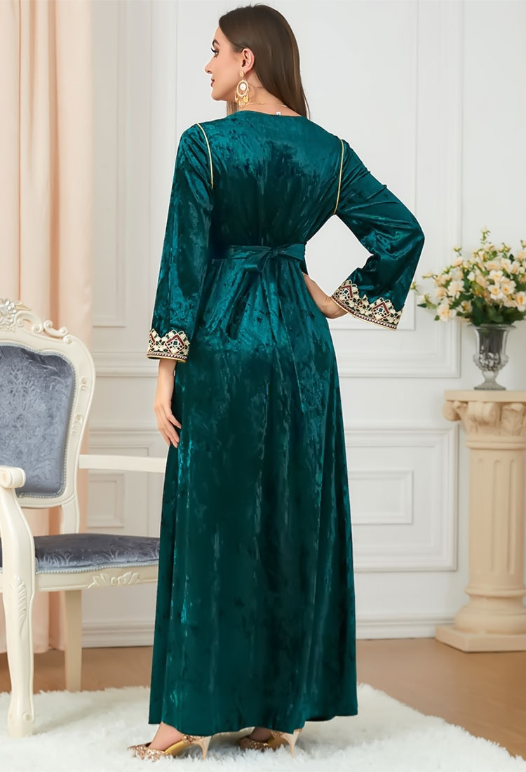 Caftan marocain en velours vert - L'Impériale