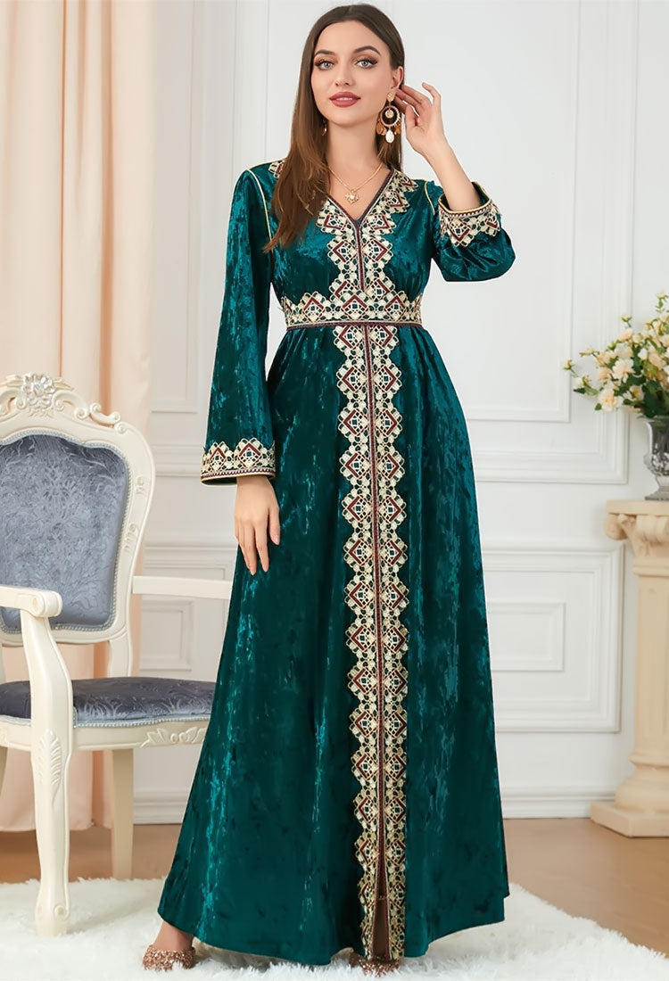 Caftan marocain en velours vert - L'Impériale
