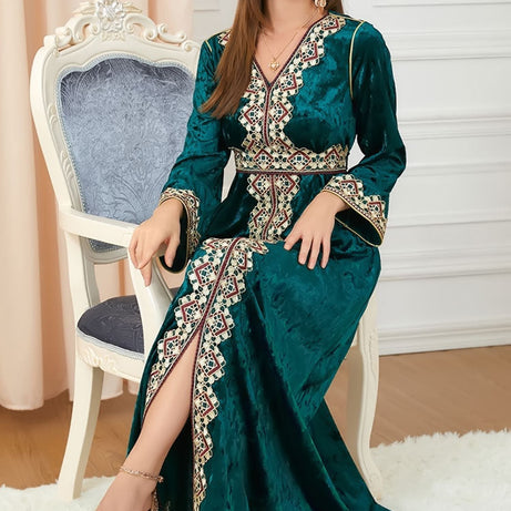 Caftan marocain en velours vert - L'Impériale