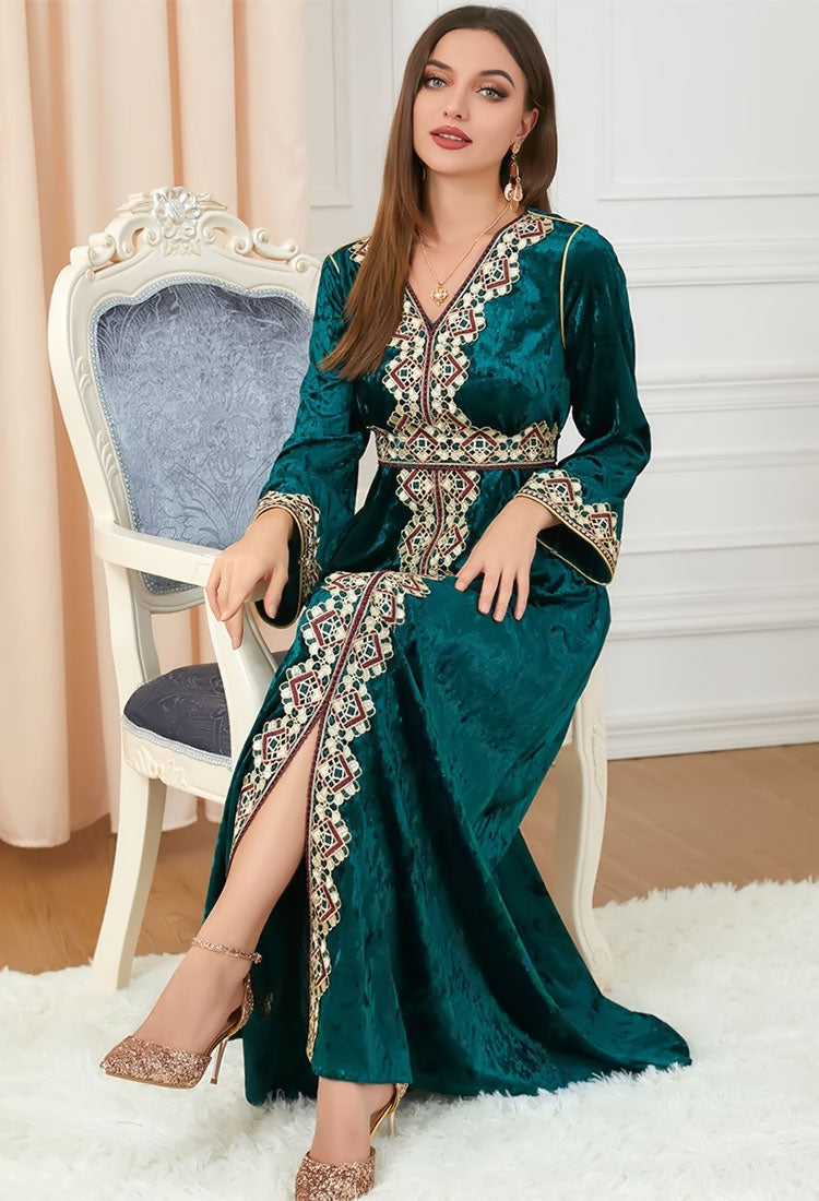 Caftan marocain en velours vert - L'Impériale