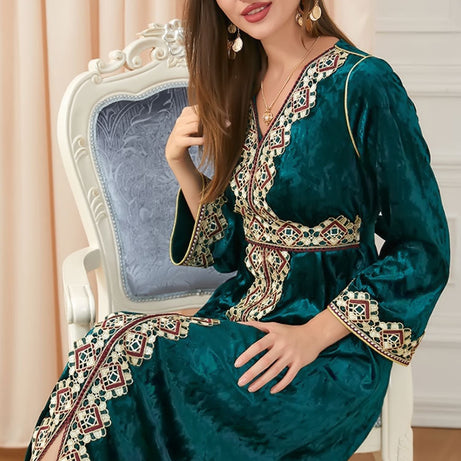 Caftan marocain en velours vert - L'Impériale