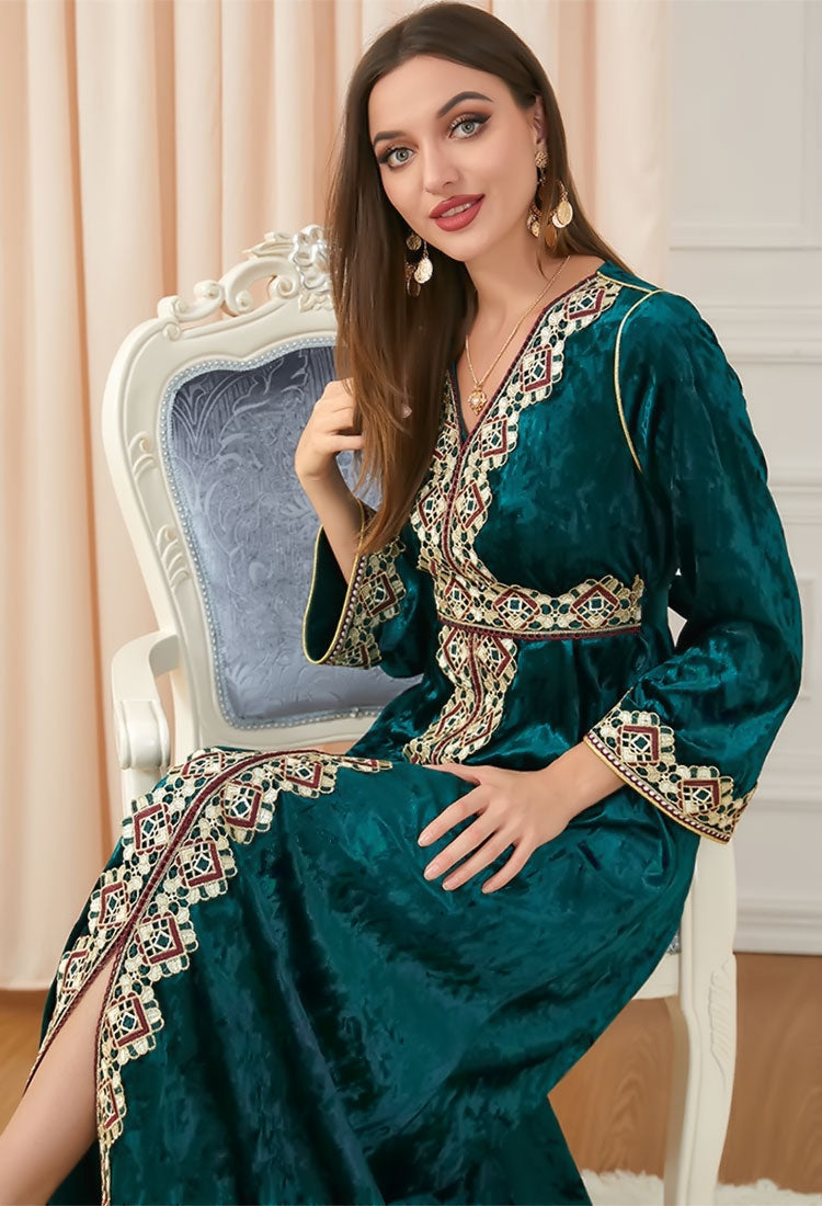 Caftan marocain en velours vert - L'Impériale