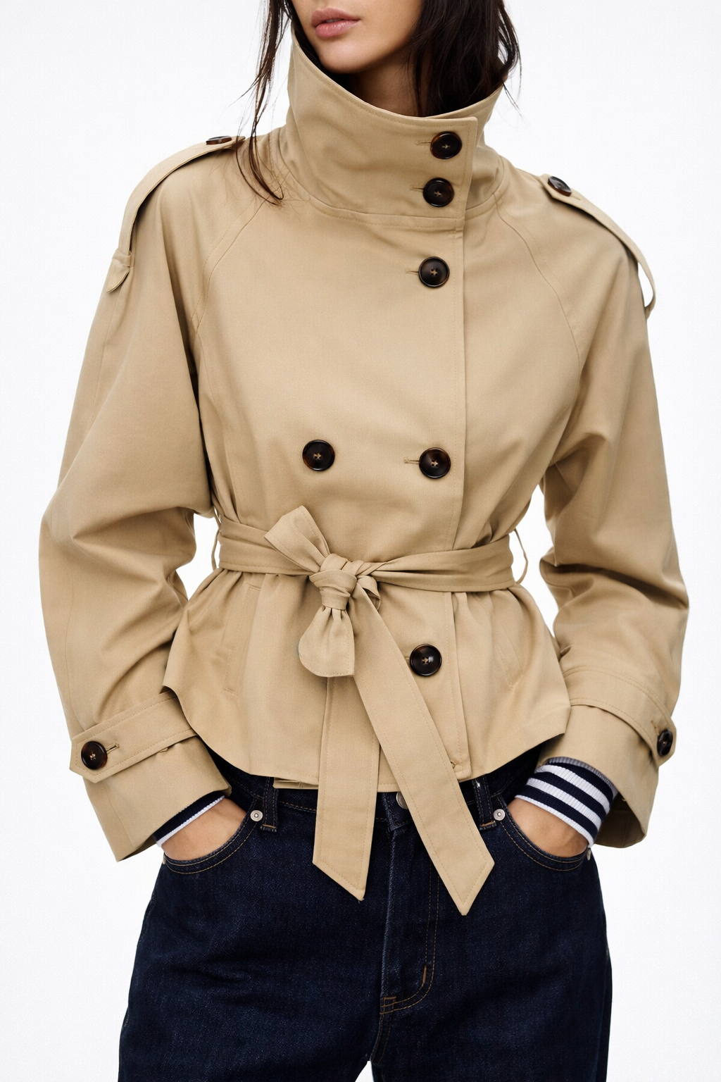 Veste trench beige femme double boutonnage