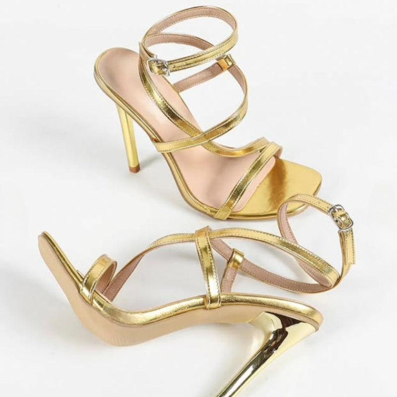 Sandales Dorées à Talons Hauts
