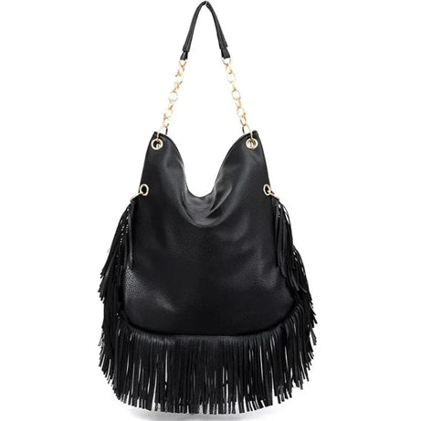 Sac à Main Besace Noir avec Frange et Motif Original