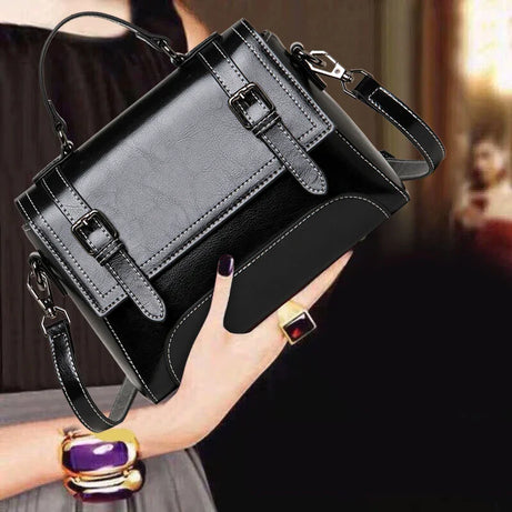 Sac à Main en Cuir Femme Effet Cartable Noir