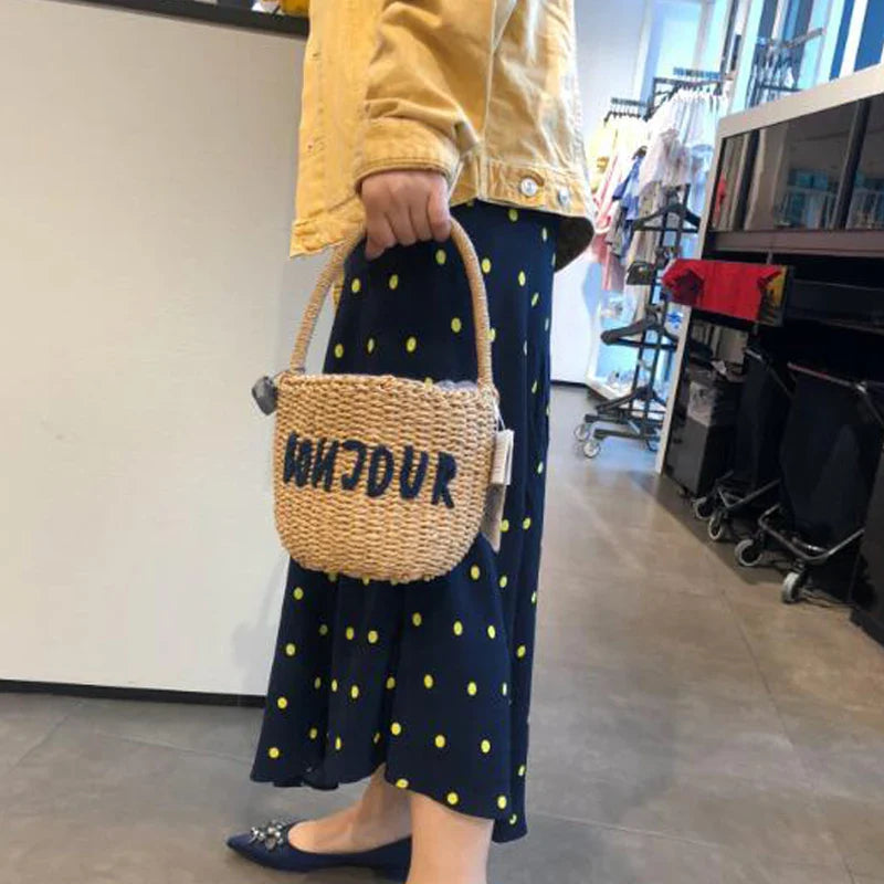 Sac à Main Panier en Paille avec Broderie
