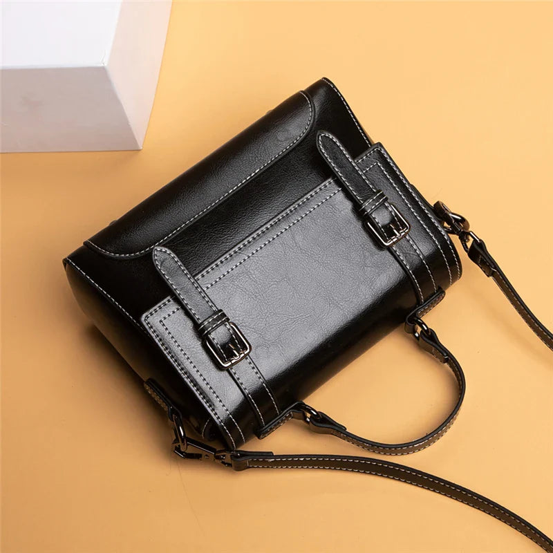 Sac à Main en Cuir Femme Effet Cartable Noir