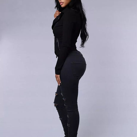 Jeans déchirés en denim pour femmes Crayoo