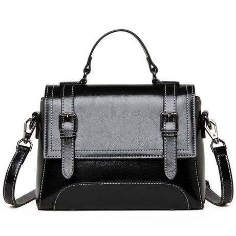 Sac à Main en Cuir Femme Effet Cartable Noir