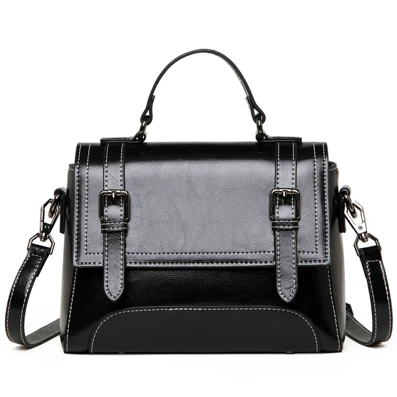 Sac à Main en Cuir Femme Effet Cartable Noir
