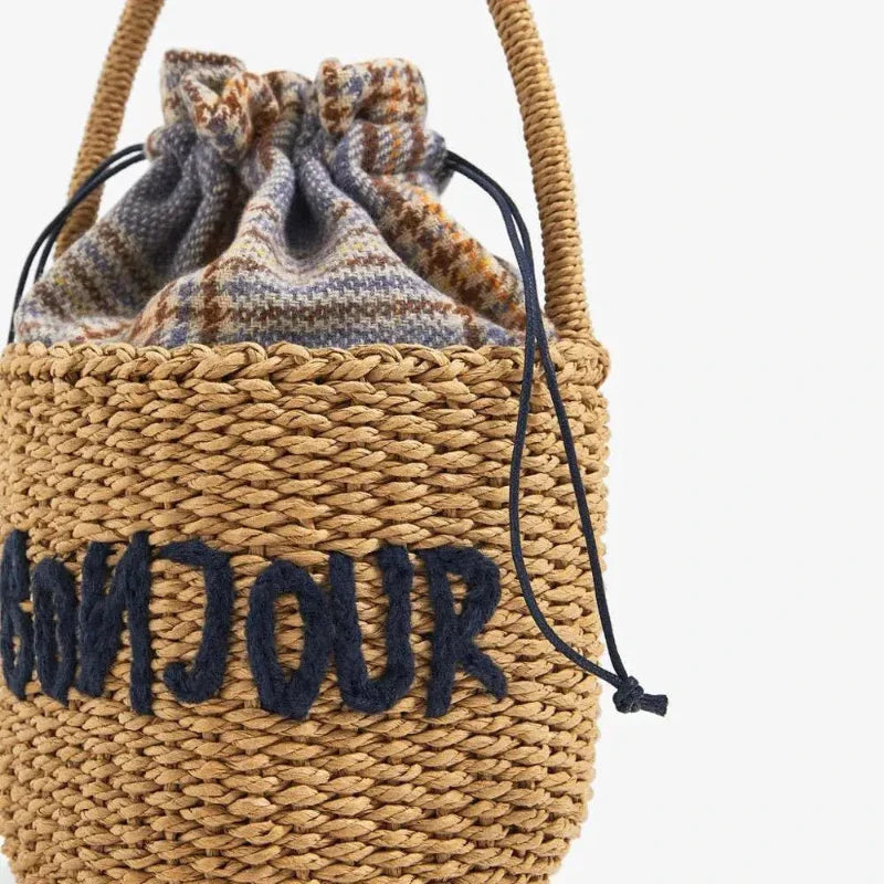 Sac à Main Panier en Paille avec Broderie