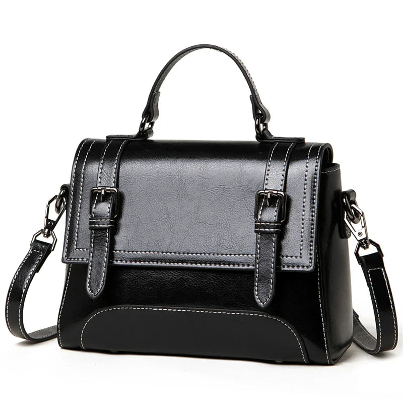 Sac à Main en Cuir Femme Effet Cartable Noir