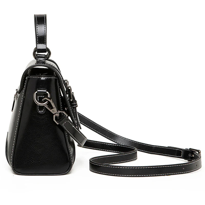 Sac à Main en Cuir Femme Effet Cartable Noir