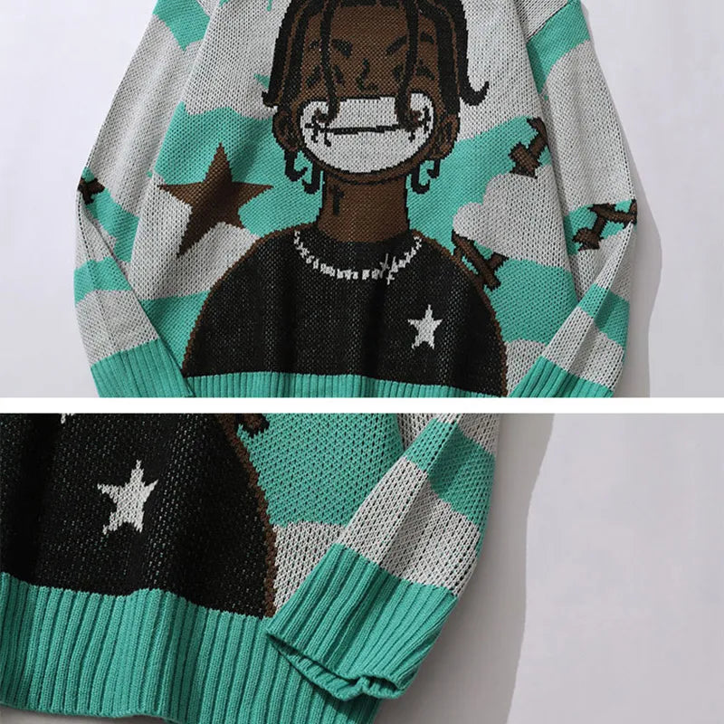 Übergroßer Anime-Strickpullover für Damen