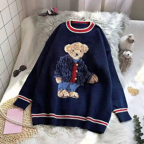 Pull ours de dessin animé de style japonais pour femmes