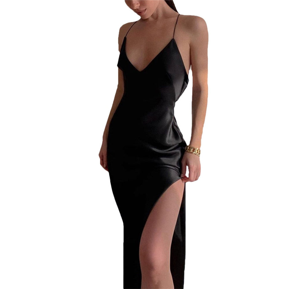 Ronja - Damenkleid aus seidigem Satin mit Spaghettiträgern