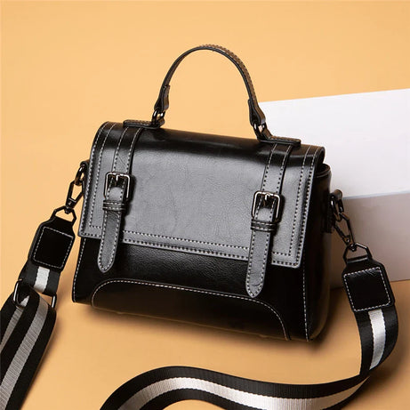 Sac à Main en Cuir Femme Effet Cartable Noir
