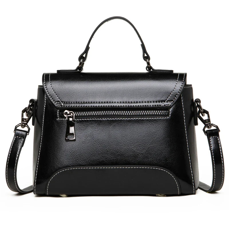 Sac à Main en Cuir Femme Effet Cartable Noir