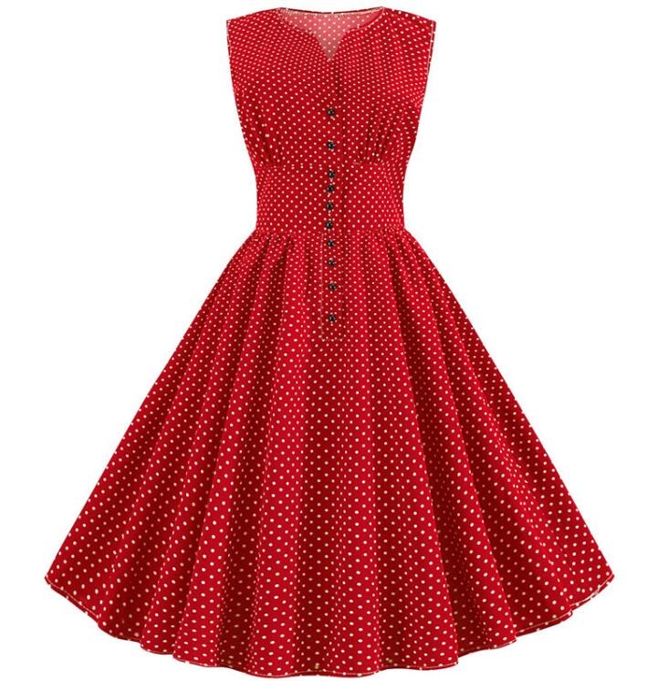 Robe vintage Rouge à Petits Pois Blancs