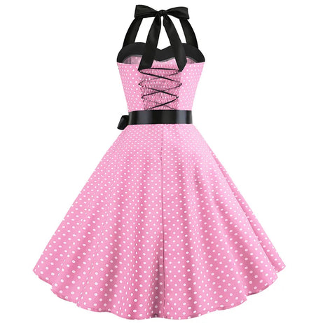 Robe vintage Crayon  Rose à Petits Pois Blancs