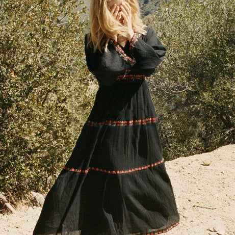 Robe Longue Bohème Dentelle Noire