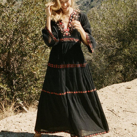 Robe Longue Bohème Dentelle Noire