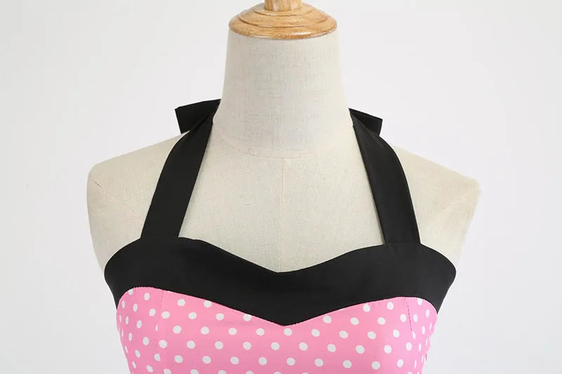 Robe vintage Crayon  Rose à Petits Pois Blancs