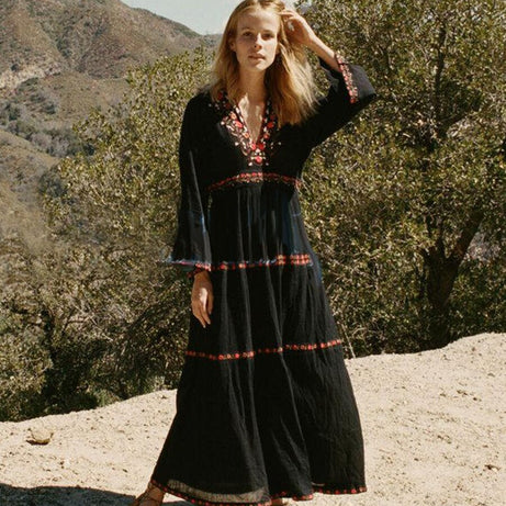 Robe Longue Bohème Dentelle Noire