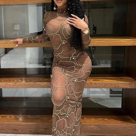Robe longue transparente à manches longues pour femmes - Nimba