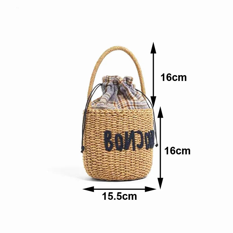 Sac à Main Panier en Paille avec Broderie